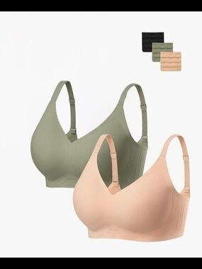 2 jelly push up bras no underwire seamless wireless nude and green size M